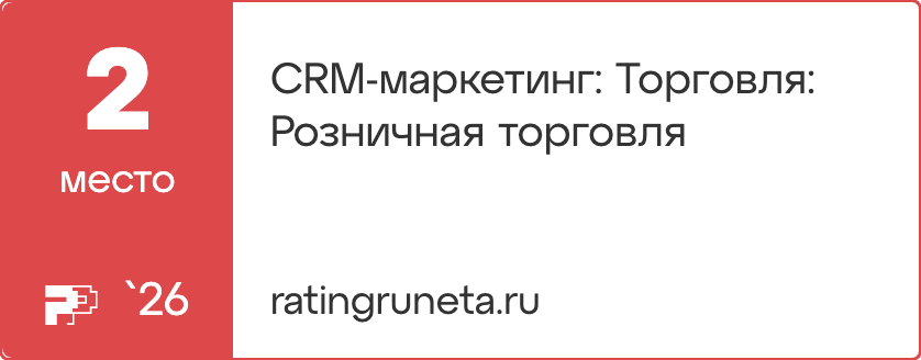 Рейтинг Рунета 2026 — CRM-маркетинг в розничной торговле, 2 место